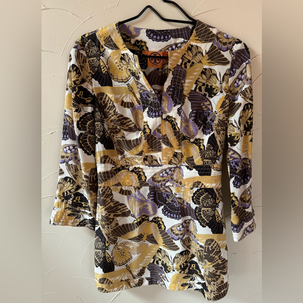 Tory Burch silk tunic butterfly pattern size 2